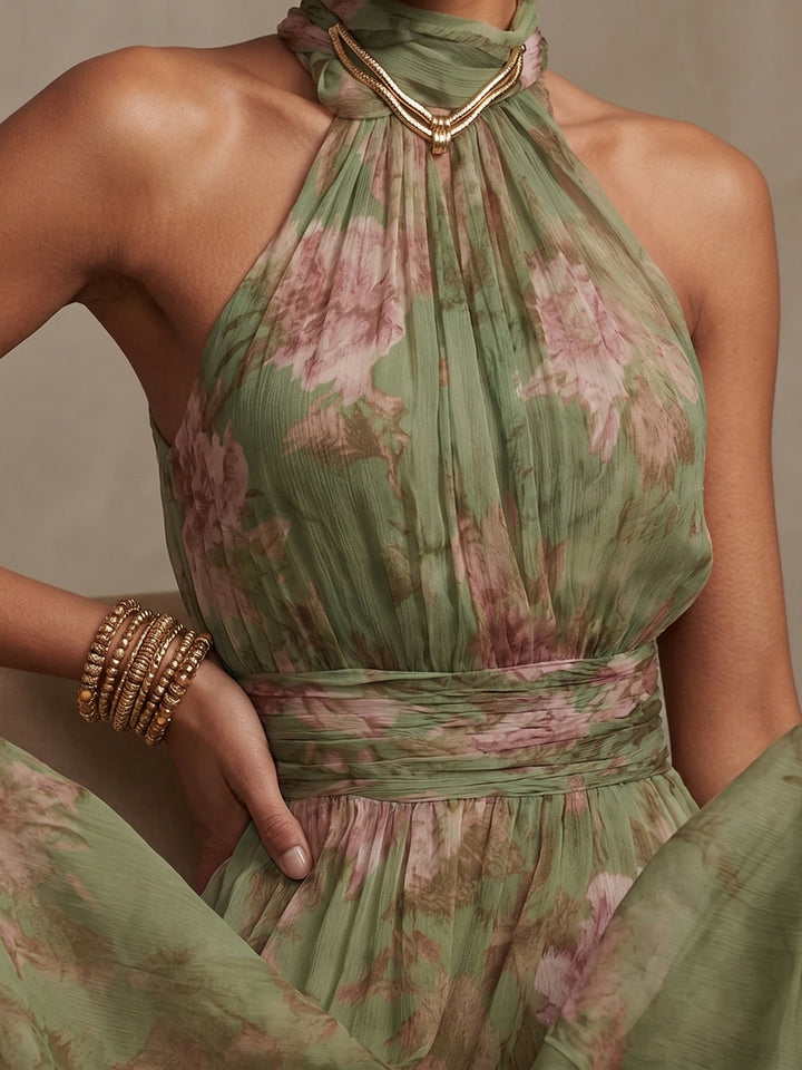 ODILE | Elegant Floral Halter Maxi Dress