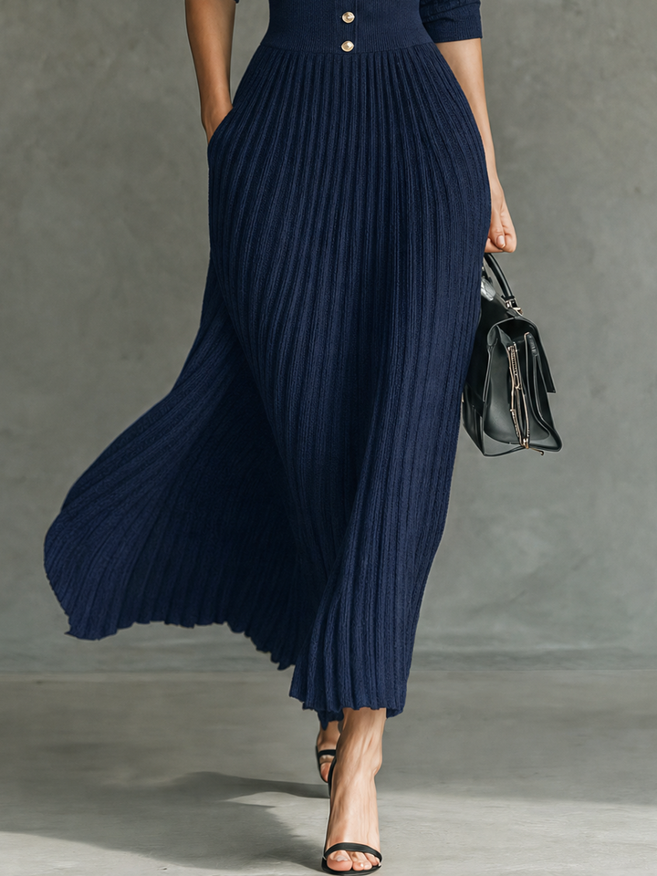 MAREN | Long Sleeve Pleated Maxi Dress