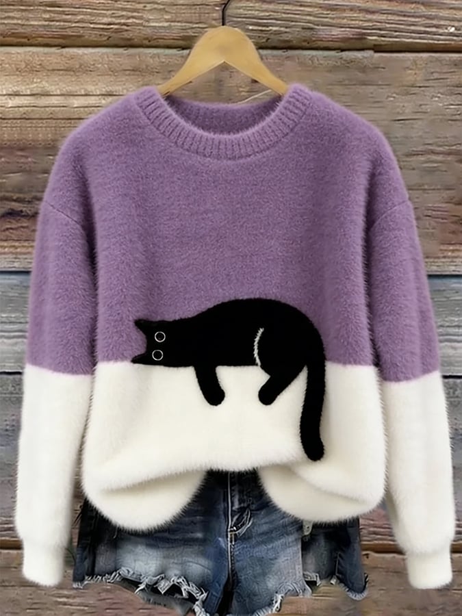 Aileen™ | Elegant Cat Print Oversized Sweater