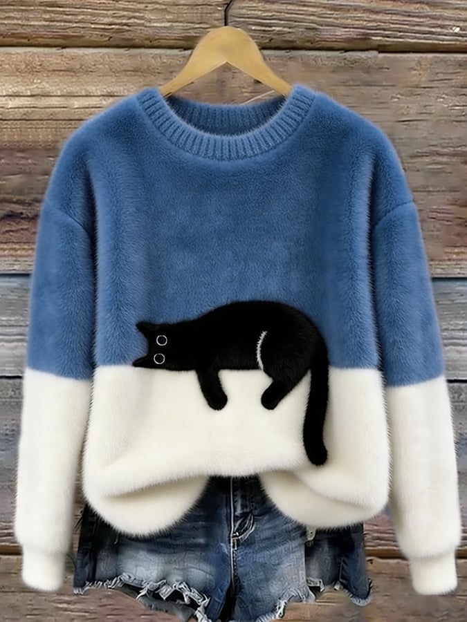 Aileen™ | Elegant Cat Print Oversized Sweater