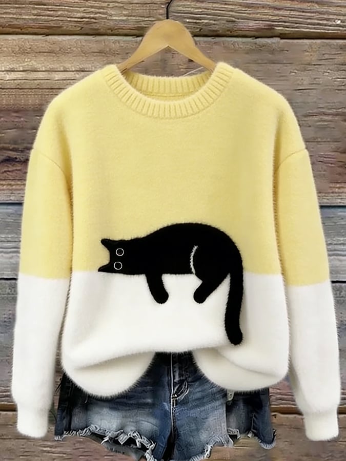 Aileen™ | Elegant Cat Print Oversized Sweater