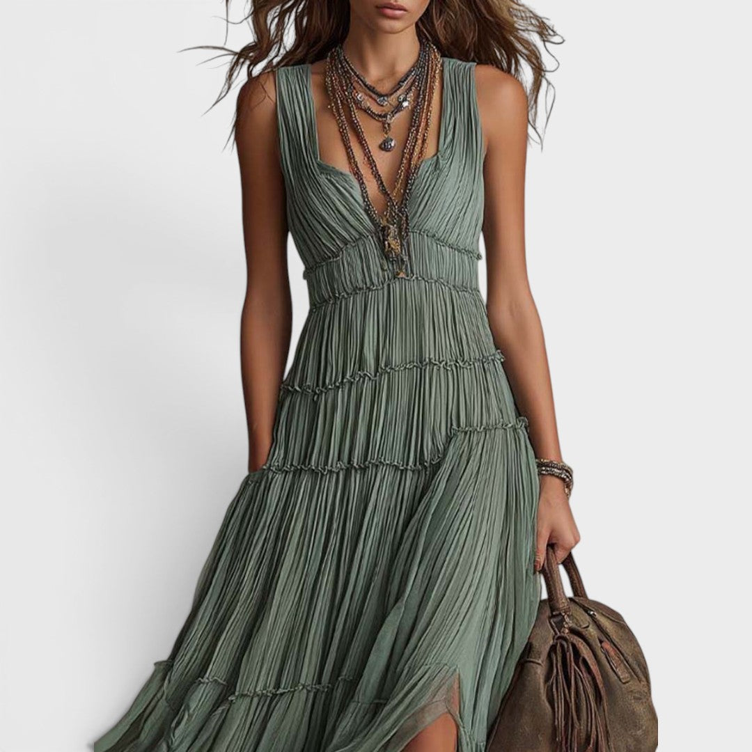Bonnie | Effortless Bohemian Green Flow Maxi Dress