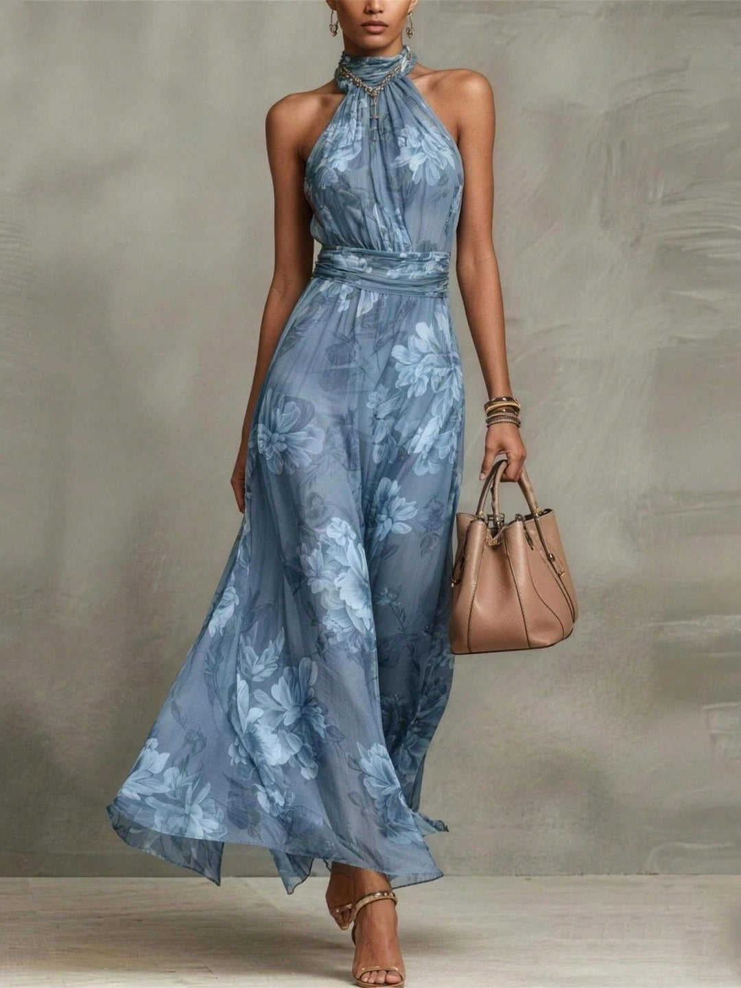 ODILE | Elegant Floral Halter Maxi Dress