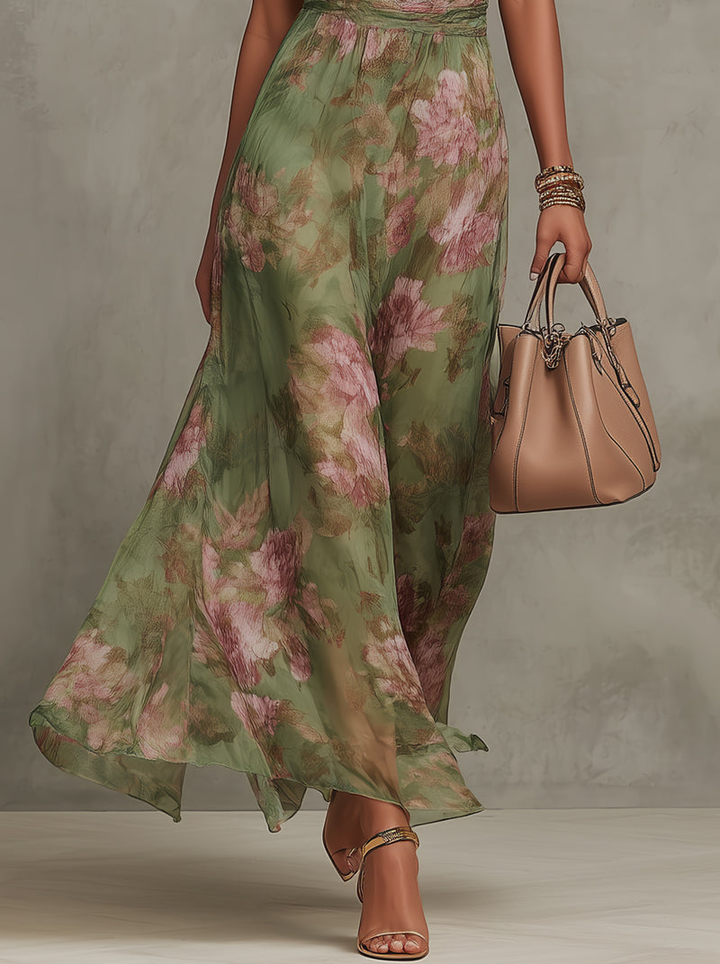 ODILE | Elegant Floral Halter Maxi Dress