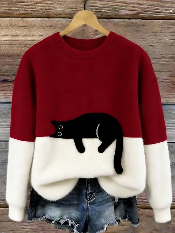 Aileen™ | Elegant Cat Print Oversized Sweater