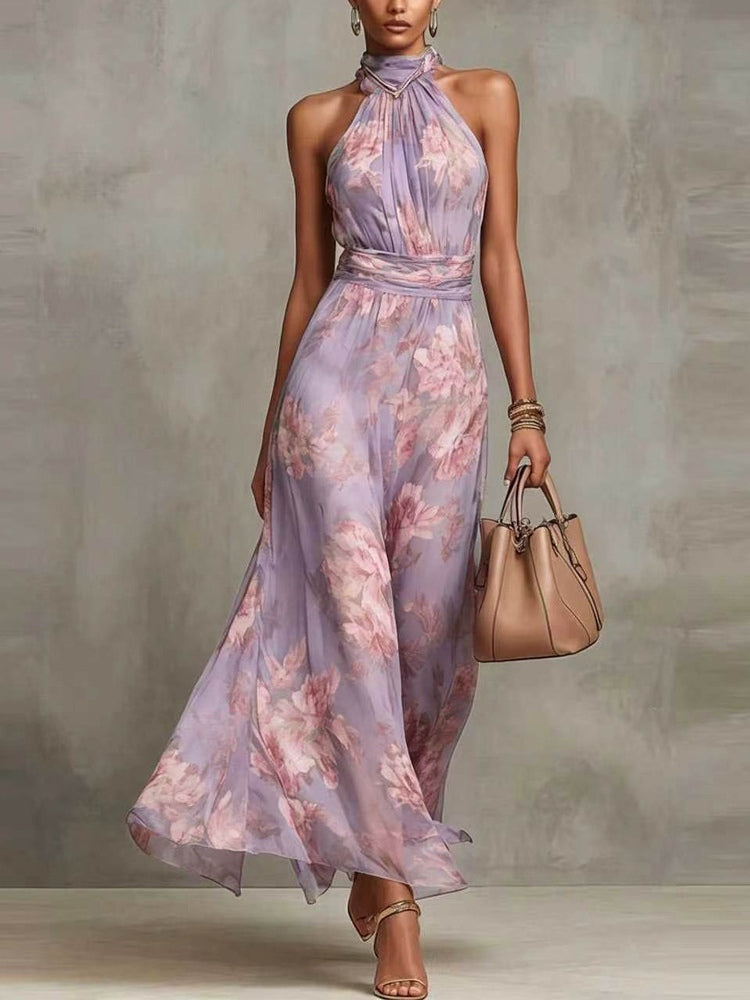 ODILE | Elegant Floral Halter Maxi Dress