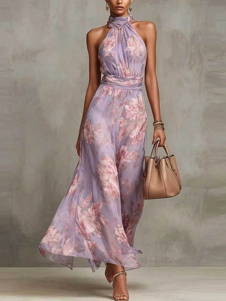 ODILE | Elegant Floral Halter Maxi Dress