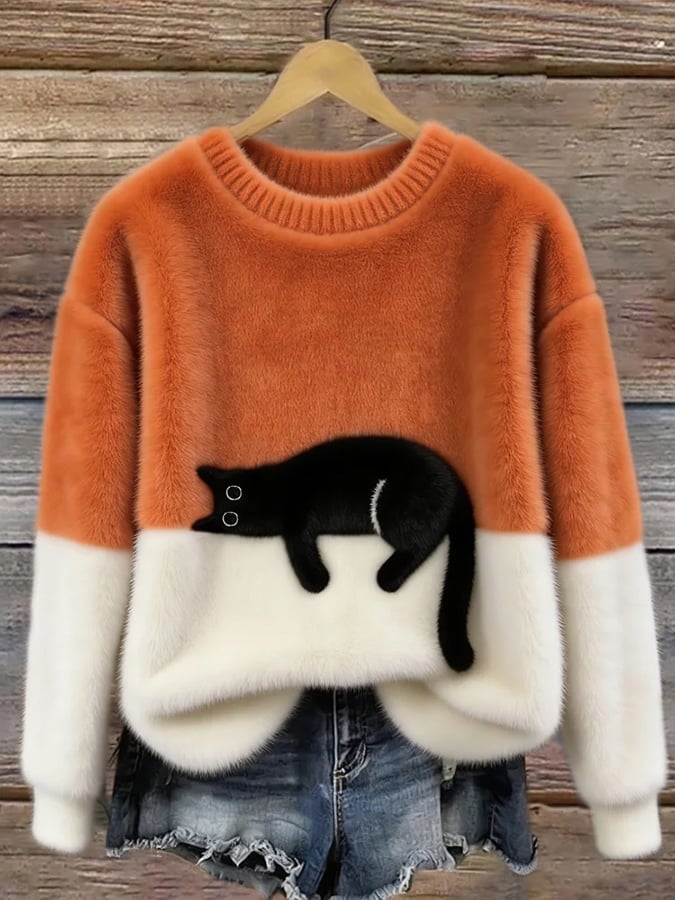 Aileen™ | Elegant Cat Print Oversized Sweater