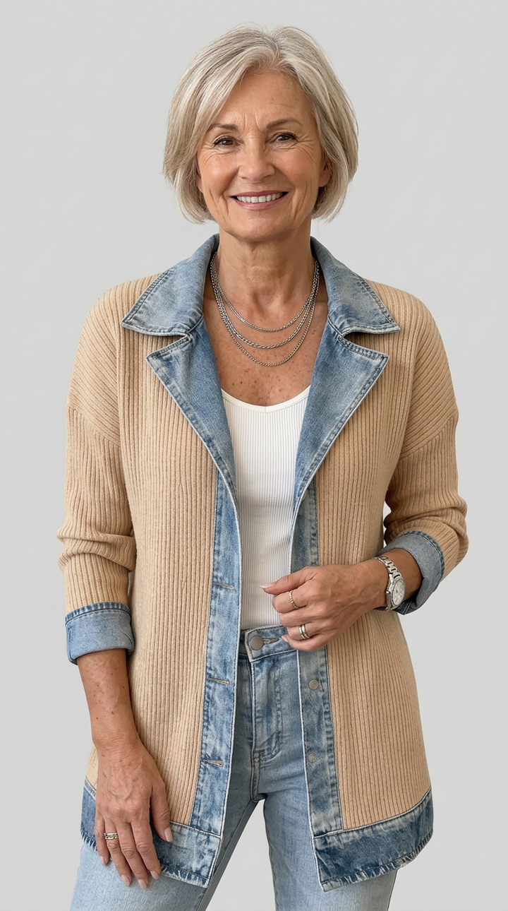 Miriam™ | Contrast-Trim Ribbed Knit Jacket